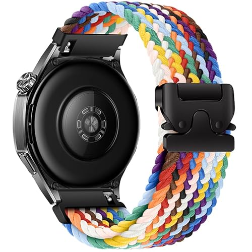 XMUXI Geflochtenes Armband Kompatibel mit Garmi Venu 3/Venu 2/Vivoactive 4/Forerunner 265/255 Schnellverschluss Armband für Huawei Watch GT5/GT4/GT3 46mm 22mm Nylon Uhrenarmband (Regenbogen) von XMUXI