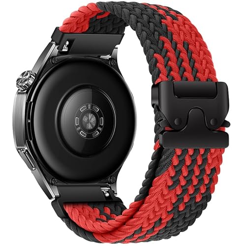 XMUXI Geflochtenes Armband Kompatibel mit Garmi Venu 3/Venu 2/Vivoactive 4/Forerunner 265/255 Schnellverschluss Armband für Huawei Watch GT5/GT4/GT3 46mm 22mm Nylon Uhrenarmband (Schwarz und Rot) von XMUXI