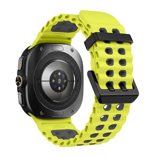 XMUXI Kompatibles mit Samsung Galaxy Watch Ultra 47mm Armband Weiches Ozean Silikon Armband für Galaxy Watch 7 Ultra Atmungsaktives Sport Ersatzarmbänder (Limette und Grau) von XMUXI