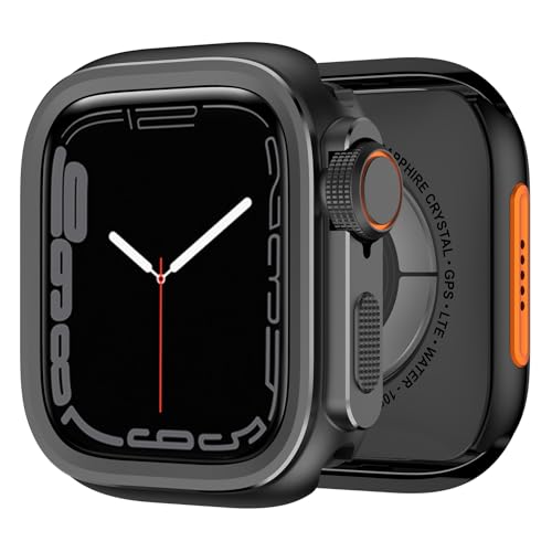 XMUXI Metall Schutzhülle Kompatibel mit Appl Watch Ultra 2 49mm Hard Schutz Case für Series 10 46mm/9/8/7/Watch SE Armor Hülle für iWatch 6/5/4 44mm Gehäuse (Schwarz,45mm) von XMUXI