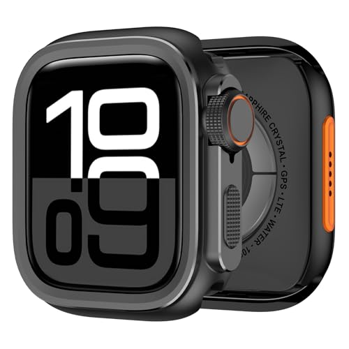 XMUXI Metall Schutzhülle Kompatibel mit Appl Watch Ultra 2 49mm Hard Schutz Case für Series 10 46mm/9/8/7/Watch SE Armor Hülle für iWatch 6/5/4 44mm Gehäuse (Schwarz,46mm) von XMUXI