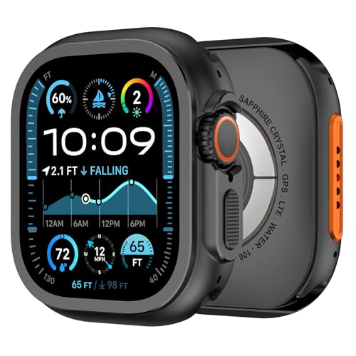 XMUXI Metall Schutzhülle Kompatibel mit Appl Watch Ultra 2 49mm Hard Schutz Case für Series 10 46mm/9/8/7/Watch SE Armor Hülle für iWatch 6/5/4 44mm Gehäuse (Schwarz,49mm) von XMUXI