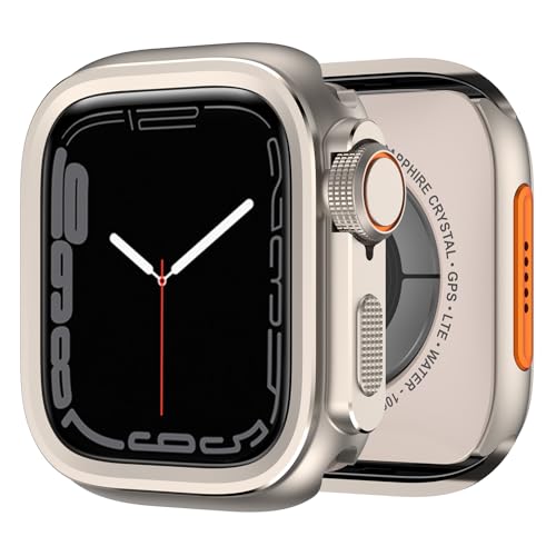 XMUXI Metall Schutzhülle Kompatibel mit Appl Watch Ultra 2 49mm Hard Schutz Case für Series 10 46mm/9/8/7/Watch SE Armor Hülle für iWatch 6/5/4 44mm Gehäuse (Titan,44mm) von XMUXI