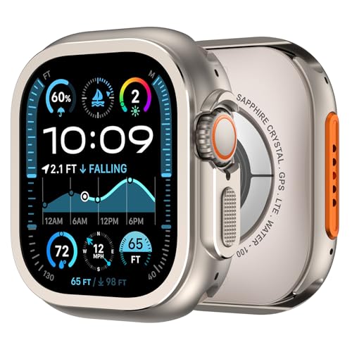 XMUXI Metall Schutzhülle Kompatibel mit Appl Watch Ultra 2 49mm Hard Schutz Case für Series 10 46mm/9/8/7/Watch SE Armor Hülle für iWatch 6/5/4 44mm Gehäuse (Titan,49mm) von XMUXI