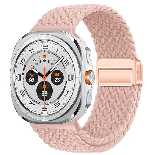 XMUXI Nylon Band Kompatibel mit Samsung watch Ultra Armband 47mm Geflochtenes Galaxy Watch Ultra Armband mit Magnetverschluss für Galaxy Watch 7 Ultra Sport Ersatzarmband (Sandrosa) von XMUXI