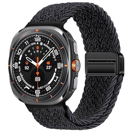 XMUXI Nylon Band Kompatibel mit Samsung watch Ultra Armband 47mm Geflochtenes Galaxy Watch Ultra Armband mit Magnetverschluss für Galaxy Watch 7 Ultra Sport Ersatzarmband (Schwarz und Grau) von XMUXI