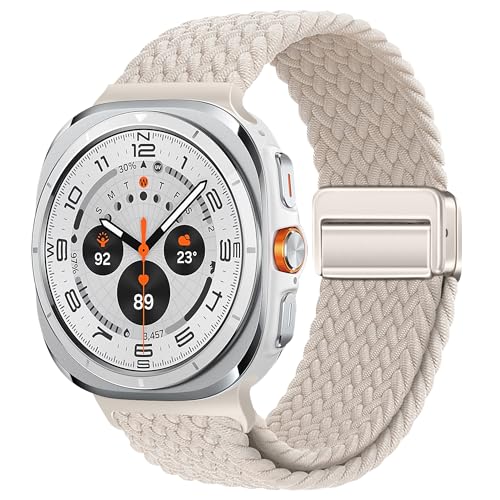 XMUXI Nylon Band Kompatibel mit Samsung watch Ultra Armband 47mm Geflochtenes Galaxy Watch Ultra Armband mit Magnetverschluss für Galaxy Watch 7 Ultra Sport Ersatzarmband (Sternenlicht) von XMUXI