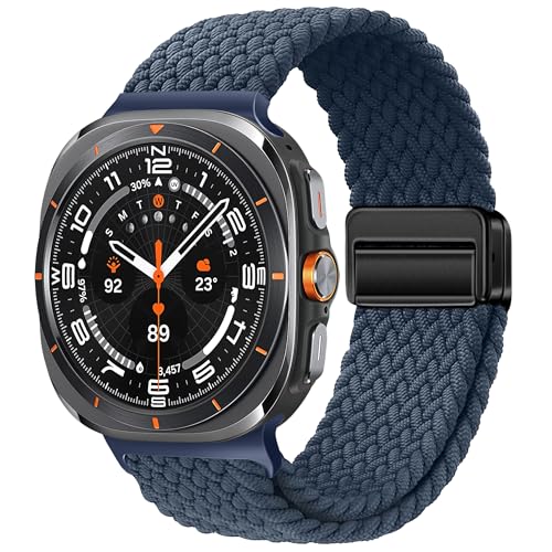 XMUXI Nylon Band Kompatibel mit Samsung watch Ultra Armband 47mm Geflochtenes Galaxy Watch Ultra Armband mit Magnetverschluss für Galaxy Watch 7 Ultra Sport Ersatzarmband (Tiefblau) von XMUXI