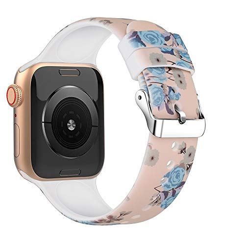 XMUXI Silicone Floral Blumensportgurte Kompatibel mit Apple Watch-Armbändern 45mm 44mm 41mm 40mm 49mm Ersatzbänder mit weichem Silikonmuster für IWatch Ultra/8/7/6/5/4/SE/SE2 von XMUXI