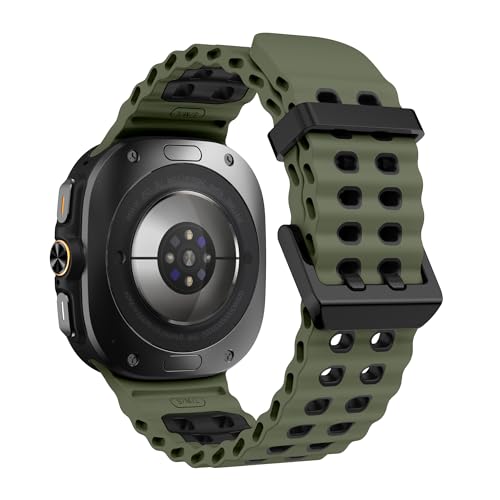 XMUXI Smartwatch Armband Galaxy Watch Ultra Ocean Silikonarmband Compatible with Samsun Ultra Watch Armband 47mm Weich Atmungsaktiv Sport Ersatzarmbänder for Galaxy 7 Ultra (Armeegrün und Schwarz) von XMUXI