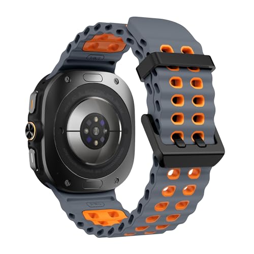 XMUXI Smartwatch Armband Galaxy Watch Ultra Ocean Silikonarmband Compatible with Samsun Ultra Watch Armband 47mm Weich Atmungsaktiv Sport Ersatzarmbänder for Galaxy 7 Ultra (Grau und Orange) von XMUXI