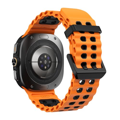 XMUXI Smartwatch Armband Galaxy Watch Ultra Ocean Silikonarmband Compatible with Samsun Ultra Watch Armband 47mm Weich Atmungsaktiv Sport Ersatzarmbänder for Galaxy 7 Ultra (Orange und Schwarz) von XMUXI