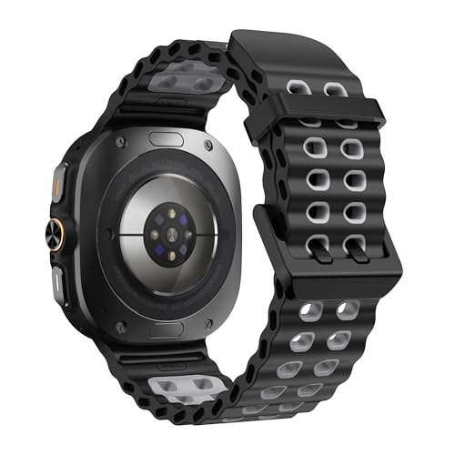 XMUXI Smartwatch Armband Galaxy Watch Ultra Ocean Silikonarmband Compatible with Samsun Ultra Watch Armband 47mm Weich Atmungsaktiv Sport Ersatzarmbänder for Galaxy 7 Ultra (Schwarz und Grau) von XMUXI