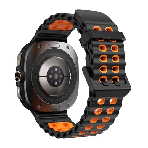 XMUXI Smartwatch Armband Galaxy Watch Ultra Ocean Silikonarmband Compatible with Samsun Ultra Watch Armband 47mm Weich Atmungsaktiv Sport Ersatzarmbänder for Galaxy 7 Ultra (Schwarz und Orange) von XMUXI