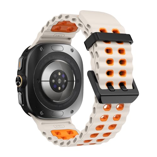 XMUXI Smartwatch Armband Galaxy Watch Ultra Ocean Silikonarmband Compatible with Samsun Ultra Watch Armband 47mm Weich Atmungsaktiv Sport Ersatzarmbänder for Galaxy 7 Ultra (Sternenlicht und Orange) von XMUXI