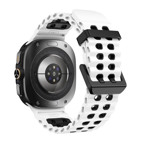 XMUXI Smartwatch Armband Galaxy Watch Ultra Ocean Silikonarmband Compatible with Samsun Ultra Watch Armband 47mm Weich Atmungsaktiv Sport Ersatzarmbänder for Galaxy 7 Ultra (Weiß und Schwarz) von XMUXI