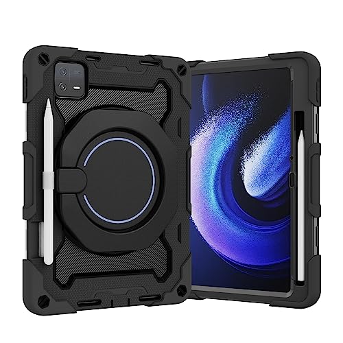 Tablet-Reise Kinderhülle Compatible with Xiaomi Mi Pad 6/6 Pro 2023 11,2 Zoll, 360° drehbarer Griff, Standhülle, DREI-in-eins, bruchsichere Schale, sturzsicher, Schultergurt Tablet-Schutz(Black) von XNCVBD