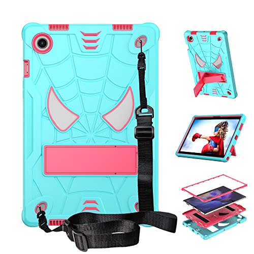 Tablet-Reise Tablet-Kinderhülle Compatible with Galaxy Tab A8 10,5" X200 / X205 (2021), stoßfeste und widerstandsfähige Schutzhülle mit integrierter Halterung + Schultergurt Tablet-Schutz(Aqua+rosered von XNCVBD