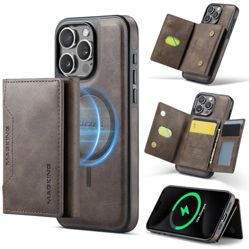 Telefonmode Kompatibel mit iPhone 15 Pro Hülle, Brieftasche mit Kreditkartenhalter, magnetische, abnehmbare Brieftaschenhülle [kompatibel mit und RFID-Blockierung], dreifach gefaltete Brieftasche mit von XNCVBD