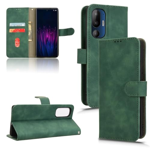 Telefonstil Brieftaschenetui Kompatibel mit HTC U24 Pro Hülle mit Kartenhalter, Klapphülle PU-Leder Handy-Brieftaschenhülle mit Handschlaufe Stoßfeste Schutzhülle Telefon-Bildschirmschutz(Green) von XNCVBD