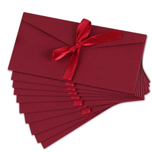 XNIVUIS 10 Stück Schöne Briefumschläge, Kraftpapier Umschläge mit Schleife, Retro Vintage Kraft Kuvert Briefkuvert Briefhülle für handgefertigte Einladungen, Hochzeits- oder Festival-Karten (Rot) von XNIVUIS