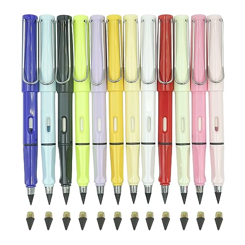 XNJIHWA 12 Pcs Unendlicher Bleistift Ewiger Bleistift Wiederverwendbar Schule Bürobedarf Bleistifie mit Radiergummi zum Zeichnen,Schreiben,12 Stück Wechselkopfm von XNJIHWA