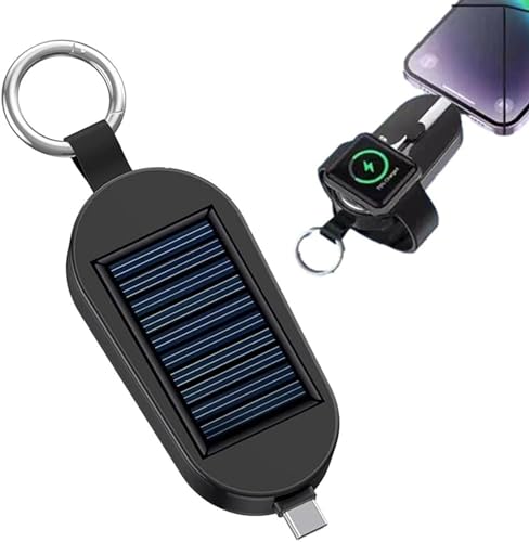 Solar Powerbank Solar Schlüsselanhänger Handy Ladegerät, 3000 MAh Tragbare Mobile Mit Eingebautem Typ C Kabel, Outdoor Wasserfester Externer Akku Für Reisen Im Freien, Camping (schwarz) von XNSHUN