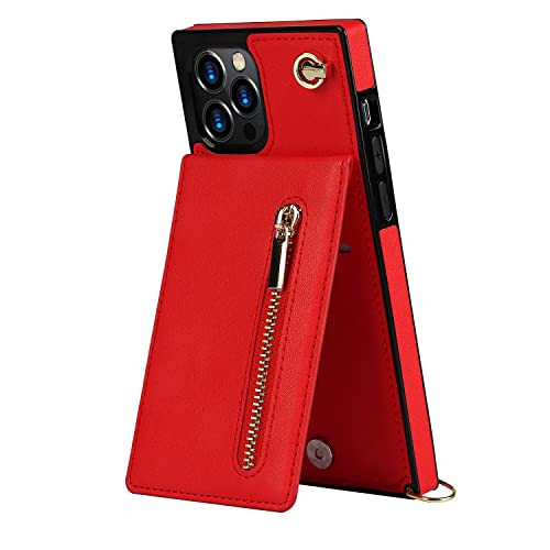 XNTBX Leder-Handyhülle Crossbody-Mini-Tasche für iPhone 13 Mini, stoßfest, Leder-Reißverschluss, Rot von XNTBX