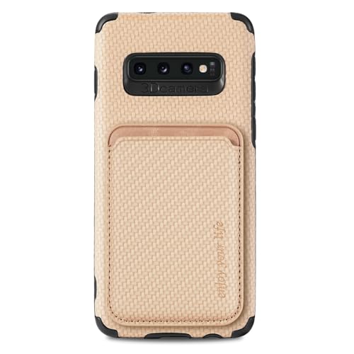 2-in-1 abnehmbare Rückabdeckung, kompatibel mit Samsung Galaxy S10, mit Kartenhalter, magnetische Ledertasche, schlanke Handyhüllen, kompatibel mit Samsung Galaxy S10 zy (KHAKI APRICOT) von XNYTYKDT