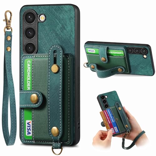 Handy-Rückseitenschutz, kompatibel mit Samsung Galaxy S23, stoßfest, Klapp-Schutzhülle mit Kartenhalter, Handtaschen-Flip-Cover, Handschlaufe, ZY (Dunkelgrün) von XNYTYKDT
