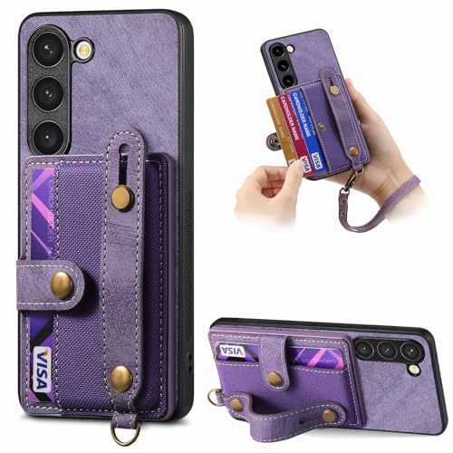 Handy-Rückseitenschutz, kompatibel mit Samsung Galaxy S23, stoßfest, Klappdeckel, Fallschutzhülle mit Kartenhalter, Handtaschen-Schutzhülle, Handschlaufe, ZY (Violett) von XNYTYKDT