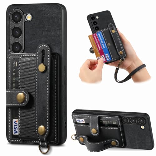 Handy-Rückseitenschutz, kompatibel mit Samsung Galaxy S23, stoßfest, Klappdeckel, Schutzhülle mit Kartenhalter, Handtaschen-Klappabdeckung, Handschlaufe, ZY (Schwarz) von XNYTYKDT