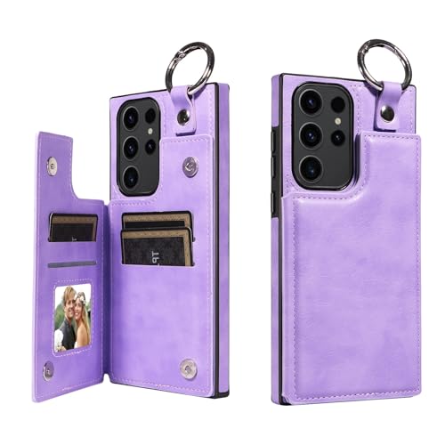 Handy-Schutzhülle kompatibel mit Samsung Galaxy S23 Ultra Wallet Case mit PU-Leder Kartenfächern Rückseite mit Ring, doppeltem Magnetverschluss und stoßfester Abdeckung ZY (Lila) von XNYTYKDT