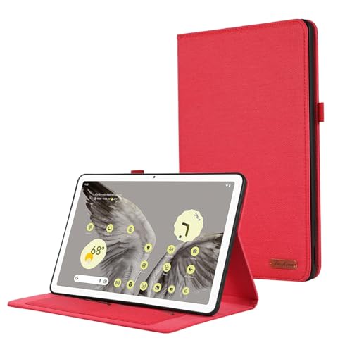 Kompatibel mit Google Pixel Tablet-Hülle 27,9 cm (11 Zoll), 2023, Klappständer, schützender Stoffdruck, mit Kartenfächern, ZY (rot) von XNYTYKDT