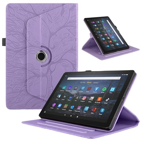 Kompatibel mit Kindle Fire HD 8 & Fire HD 8 Plus (Version 2020, 2022), Tablet-Hülle, um 360 Grad drehbarer Ständer, faltbare Tablet-Hülle, Baum des Lebens, geprägte Schale ZY (lila) von XNYTYKDT