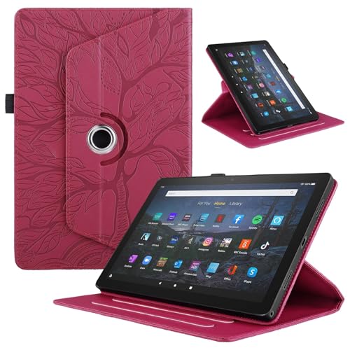 Kompatibel mit Kindle Fire HD 8 & Fire HD 8 Plus (Version 2020, 2022), Tablet-Hülle, um 360 Grad drehbarer Ständer, faltbare Tablet-Hülle, Baum des Lebens, geprägte Schale ZY (rot) von XNYTYKDT