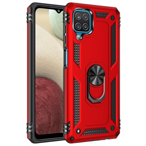 Kompatibel mit Samsung Galaxy A12 4G/5G Hülle, kompatibel mit Samsung Galaxy M12/F12 Hülle Handy mit Magnethalterung, strapazierfähig, stoßfest, Rot von XNYTYKDT