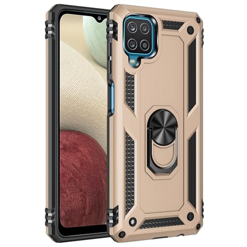 Kompatibel mit Samsung Galaxy A12 4G/5G Hülle, kompatibel mit Samsung Galaxy M12/F12 Hülle Handy mit Magnethalterung, strapazierfähig, stoßfest, ZY (Gold) von XNYTYKDT