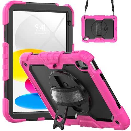 Kompatibel mit iPad 11. Generation A16 27,9 cm (11 Zoll) 2025 Hülle mit Displayschutzfolie, robuste, stoßfeste, robuste Hülle, 360° drehbare Handschlaufe und Schultergurt, Ständer, Schultergurt von XNYTYKDT