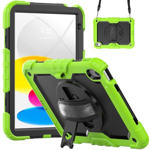 Kompatibel mit iPad 11. Generation A16 27,9 cm (11 Zoll) 2025 Hülle mit Displayschutzfolie, strapazierfähig, stoßfest, robust, um 360° drehbare Handschlaufe und Schultergurt, Ständer, Schultergurt von XNYTYKDT