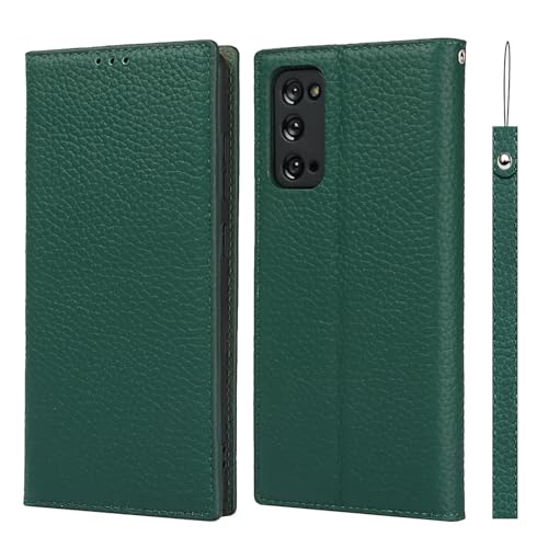Schutzhülle aus echtem Leder, kompatibel mit Samsung Galaxy S20 FE, Klapphülle, TPU-Stoßdämpfer mit Kartenhalter, Ständer, versteckte magnetische Adsorption, stoßfeste Handschlaufe, Grün Schutzhülle aus echtem Leder, kompatibel mit Samsung Galaxy S20 FE, Klapphülle, TPU-Stoßdämpfer mit Kartenhalter, Ständer, versteckte magnetische Adsorption, stoßfeste Handschlaufe, Grün von XNYTYKDT