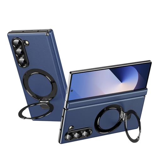 Schutzhülle für Samsung Galaxy Z Fold 6, mit verstellbarem Ständer, luxuriöse Lederhülle [integrierter Ständer], Scharnierschutz, stoßfestes und leichtes Design, Blau von XNYTYKDT