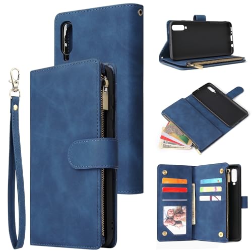 Schutzhülle kompatibel mit Samsung Galaxy A70, hochwertiges weiches PU-Leder, Reißverschluss, Klapphülle mit Handschlaufe, Kartenschlitz, Ständer, Schutz, Blau Schutzhülle kompatibel mit Samsung Galaxy A70, hochwertiges weiches PU-Leder, Reißverschluss, Klapphülle mit Handschlaufe, Kartenschlitz, Ständer, Schutz, Blau von XNYTYKDT