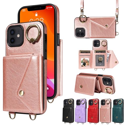 XNYTYKDT Brieftaschen-Schutzhülle kompatibel mit iPhone 12/12Pro (6,1 Zoll), Crossbody-Brieftaschen-Hülle, kompatibel mit Frauen mit Kartenhalter, Premium-Leder-Schutzhülle für Rückseite, ZY (Roségold von XNYTYKDT