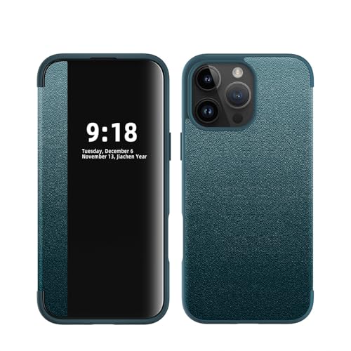 XNYTYKDT Klapphülle kompatibel mit iPhone 16 Pro Max, durchscheinendes Sichtfenster, magnetisch, dünn, Fallschutz, stoßfest, Schutzhülle, kompatibel mit iPhone 16 Pro Max ZY (Grün) von XNYTYKDT