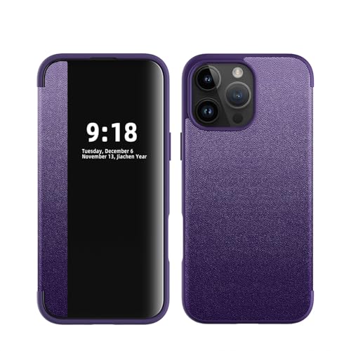 XNYTYKDT Klapphülle kompatibel mit iPhone 16 Pro Max, durchscheinendes Sichtfenster, magnetisch, dünn, Fallschutz, stoßfeste Schutzhülle, kompatibel mit iPhone 16 Pro Max ZY (Violett) von XNYTYKDT