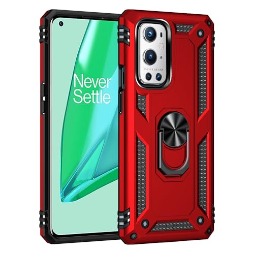 XNYTYKDT Kompatibel mit OnePlus 9 Pro Hülle Handy mit Magnethalterung Case, Heavy Duty Stoßfest Schutz Kompatibel mit OnePlus 9 Pro ZY (Rot) von XNYTYKDT