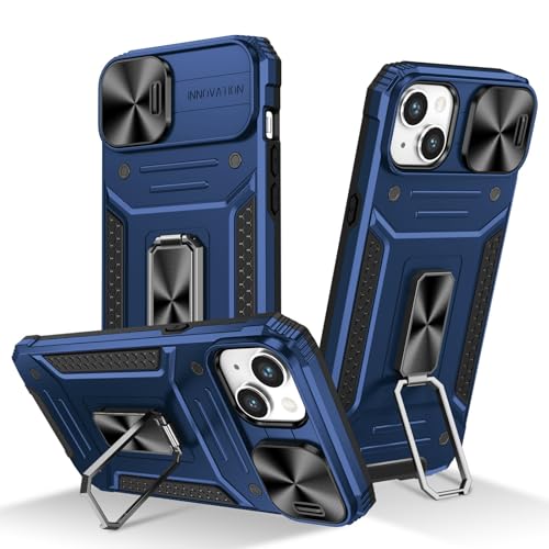 XNYTYKDT Kompatibel mit iPhone 14 Plus Hülle, mit Schiebe-Kamera-Abdeckung, Metallring, Ständer, Militärqualität, stoßfest, hartes Polycarbonat, robuste Schutzhülle, kompatibel mit iPhone 14 Plus ZY von XNYTYKDT