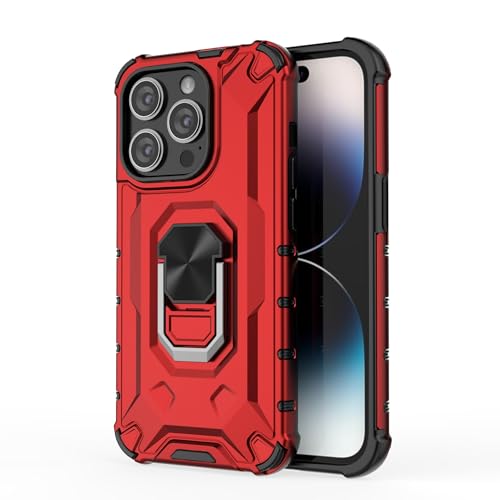 XNYTYKDT Kompatibel mit iPhone 14 Pro, 2-in-1-Hülle, robuster Ganzkörperschutz, Metallring-Ständer, Militärqualität, stoßfest, hartes Polycarbonat, robuste Schutzhülle, ZY (rot) von XNYTYKDT