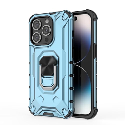 XNYTYKDT Kompatibel mit iPhone 14 Pro 2-in-1-Hülle, robuster Ganzkörperschutz, Metallring-Ständer, Militärqualität, stoßfest, hartes Polycarbonat, robuste Schutzhülle, ZY (Blau) von XNYTYKDT